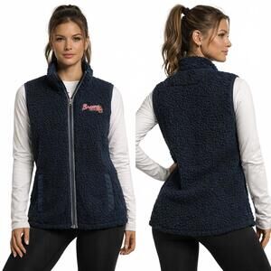 Antigua Atlanta Braves Navy Blue Sherpa Fleece Vest Large
